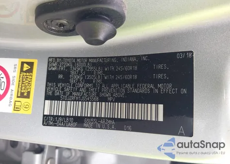 2018 Toyota Highlander из США, поврежденный, VIN 5TDJ2RFH1JS545568